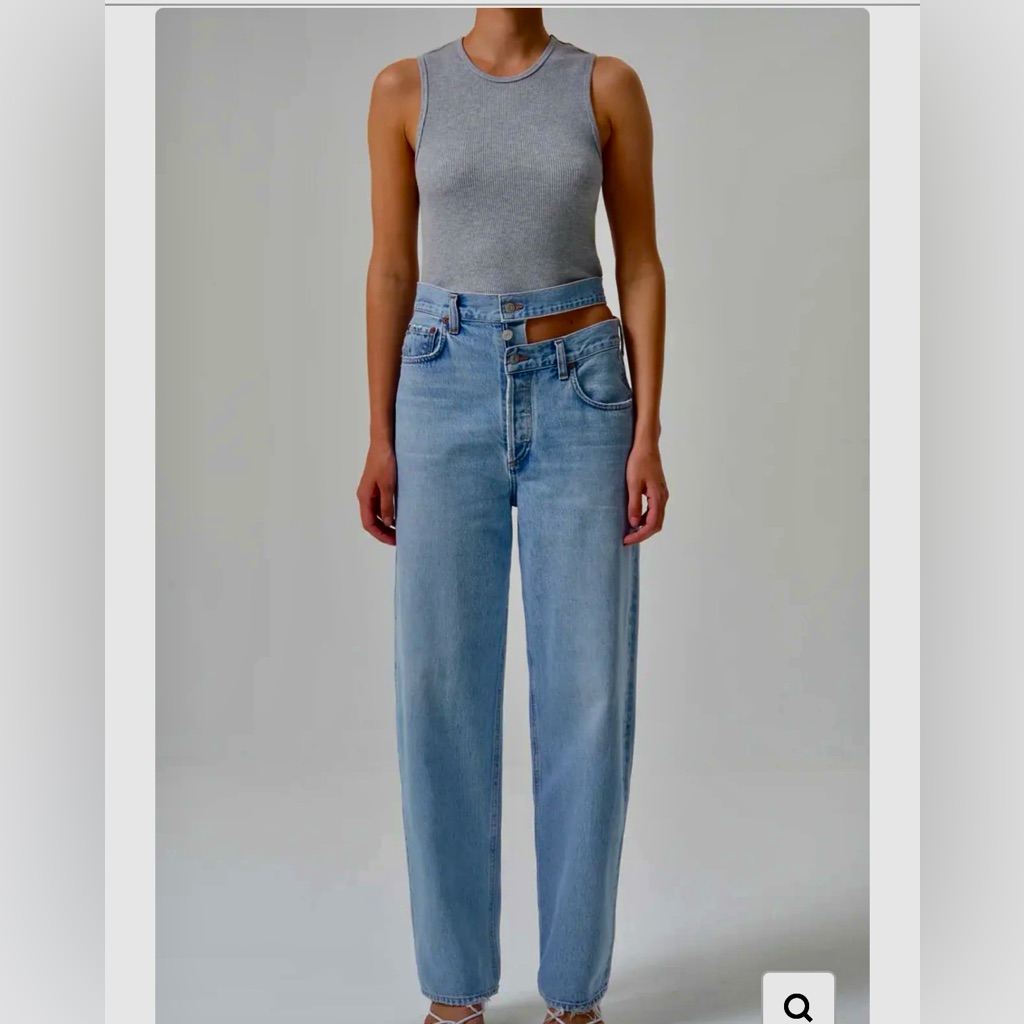 Agolde Light Blue Straight Leg Jeans With Cutout Waist